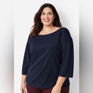 NWT Talbots navy blue Pintuck shoulder top size 3XP career capsule minimalist
